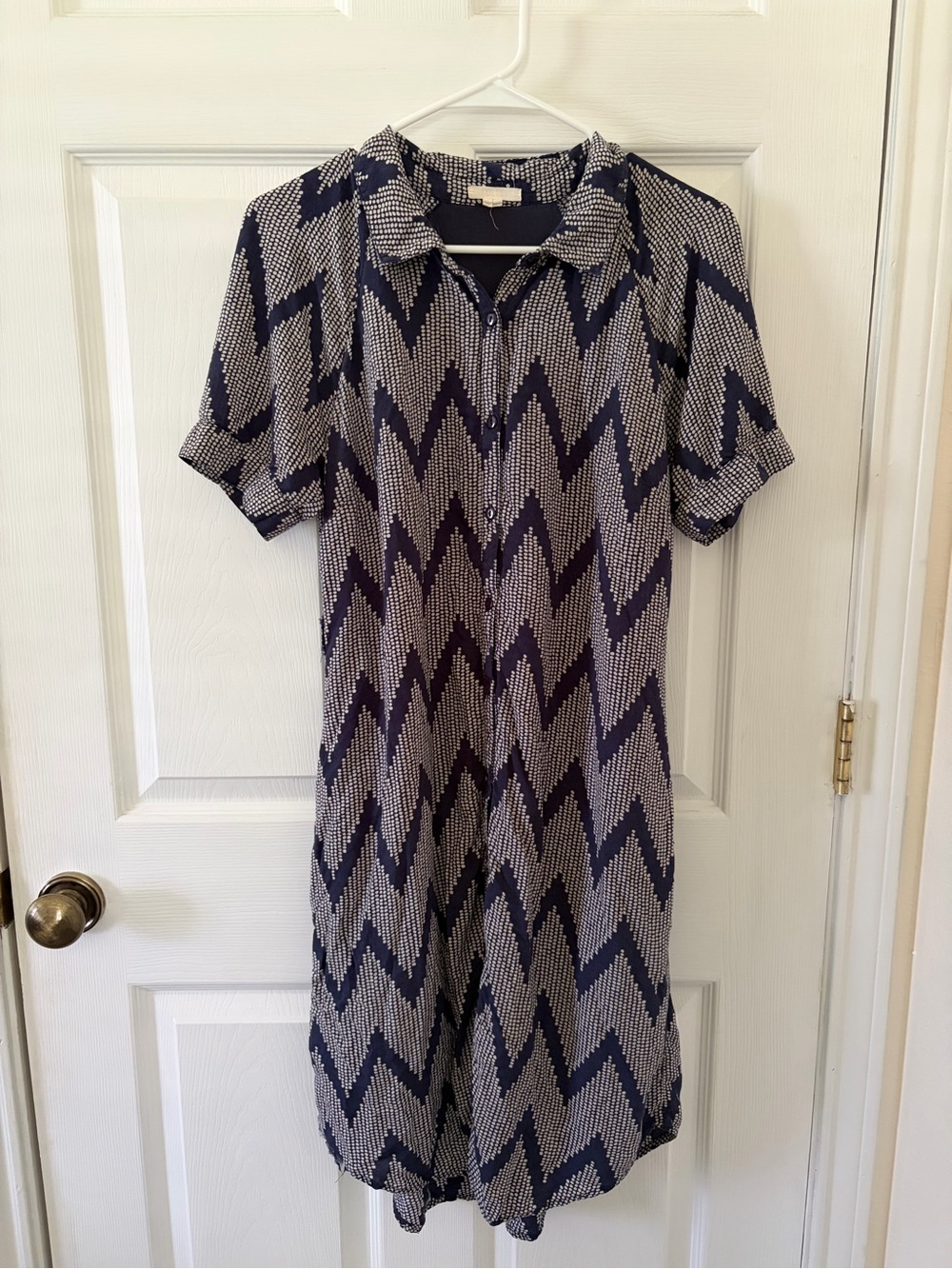 Tulle Navy Chevron Button-Front Shirt Dress